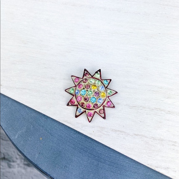 VINTAGE Celluloid Glass Rhinestone Colorful Flower Brooch Sunshine Art Deco Pin - Picture 5 of 6